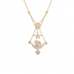 Yellow Gold Diamond Heart, Flower and Star Necklace